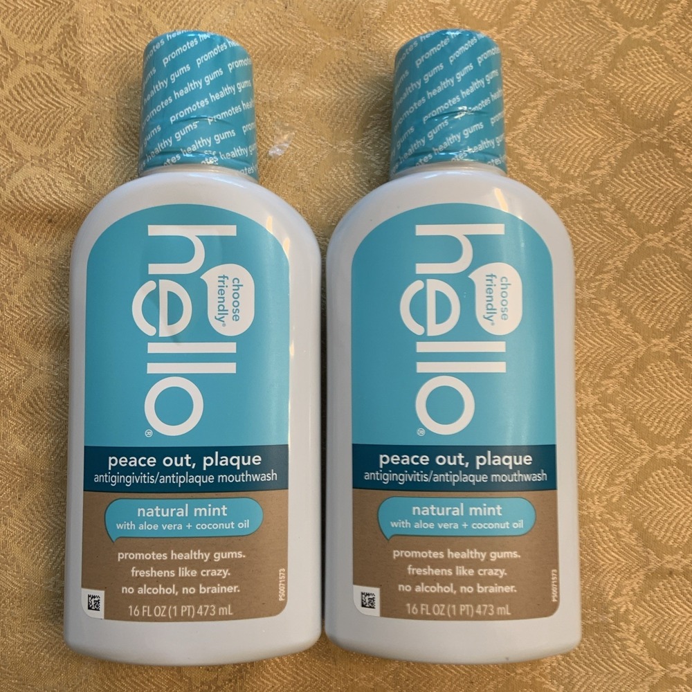 (2) HELLO Peace Out Plaque Antiplaque Mouthwash Natural Mint 16oz Exp 02/2027